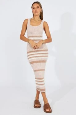 White Stripe Knit Dress Sleeveless Midi -Midi Dresses Style dd3176 12p stripe 3