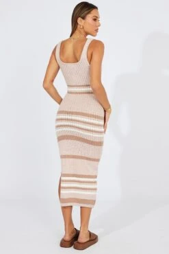 White Stripe Knit Dress Sleeveless Midi -Midi Dresses Style dd3176 12p stripe 5
