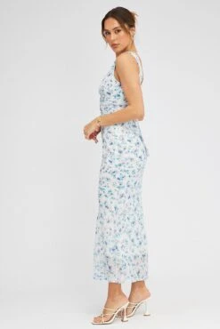 Blue Floral Midi Dress Bias Cutting -Midi Dresses Style dd3183a 34pb floral 4