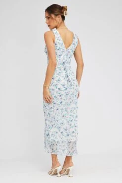 Blue Floral Midi Dress Bias Cutting -Midi Dresses Style dd3183a 34pb floral 5
