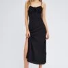 Black Midi Dress Gathering Bust Sleeveless -Midi Dresses Style dd3505 81pb black 1