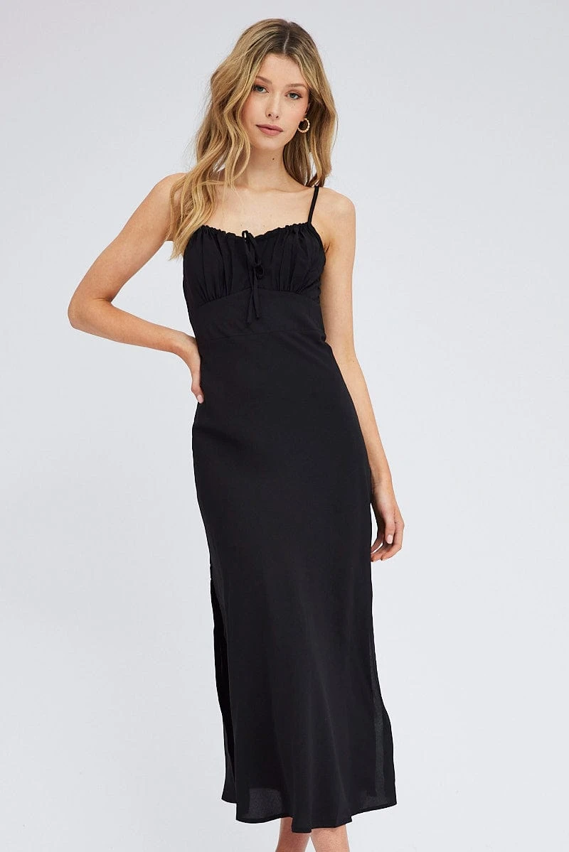 Black Midi Dress Gathering Bust Sleeveless 4 Black Midi Dress Gathering Bust Sleeveless - Image 2