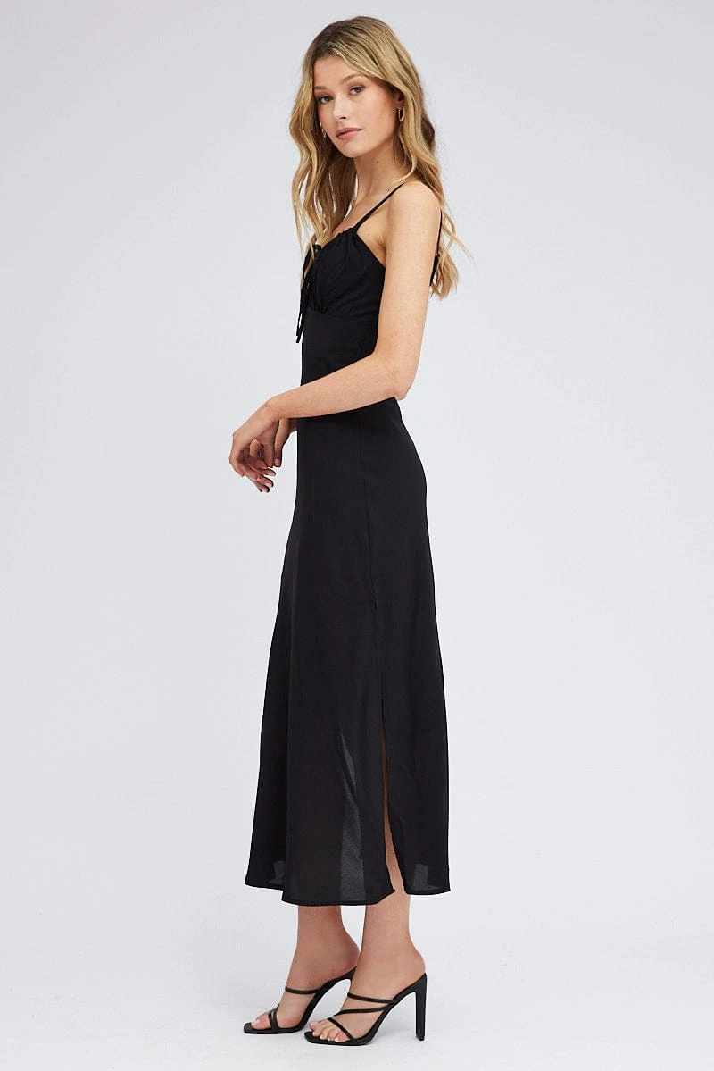 Black Midi Dress Gathering Bust Sleeveless 6 Black Midi Dress Gathering Bust Sleeveless - Image 4