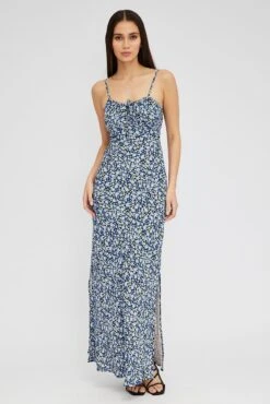 Black Ditsy Midi Dress Gathering Bust Sleeveless -Midi Dresses Style dd3505a 33pb ditsy 3