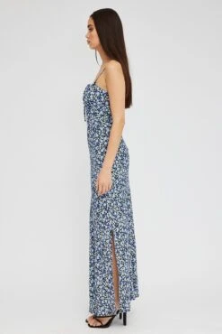 Black Ditsy Midi Dress Gathering Bust Sleeveless -Midi Dresses Style dd3505a 33pb ditsy 4