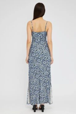 Black Ditsy Midi Dress Gathering Bust Sleeveless -Midi Dresses Style dd3505a 33pb ditsy 5