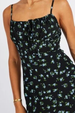 Black Floral Midi Dress Gathering Bust Sleeveless 13 Black Floral Midi Dress Gathering Bust Sleeveless -Midi Dresses Style dd3505e 33p floral 6