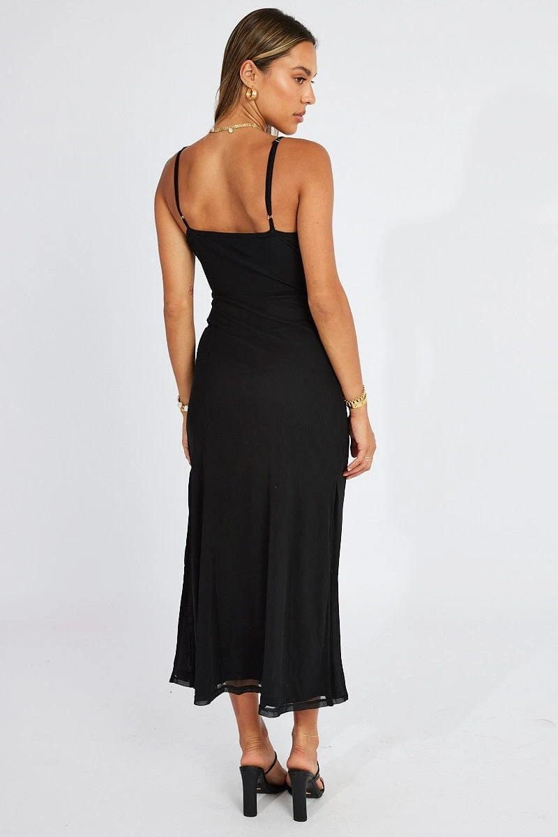 Black Midi Dress Gathered Bust Strappy Mesh 7 Black Midi Dress Gathered Bust Strappy Mesh - Image 5
