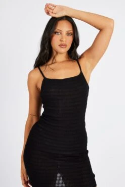 Black Knit Dress Sleeveless -Midi Dresses Style dd4004b 40rb black 3