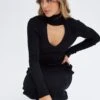 Black Knit Dress Long Sleeve High Neck Cut Out