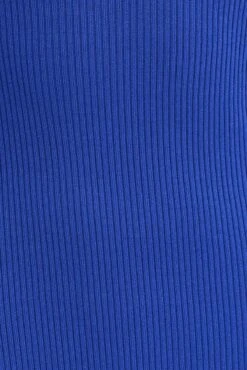 Blue Knit Dress Long Sleeve High Neck Cut Out -Midi Dresses Style ddc1570 40rb cobalt 6