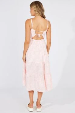 Pink Check Midi Dress Sleeveless Tie Back -Midi Dresses Style ddc17088t 81rb check 5