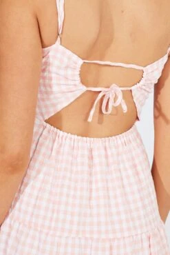 Pink Check Midi Dress Sleeveless Tie Back -Midi Dresses Style ddc17088t 81rb check 6
