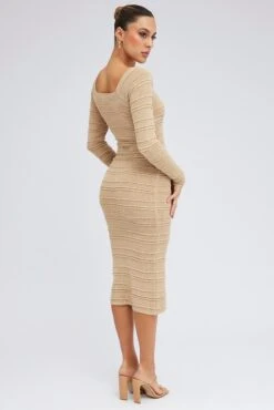 Beige Knit Dress Long Sleeve Sweetheart Twist Crochet 12 Beige Knit Dress Long Sleeve Sweetheart Twist Crochet -Midi Dresses Style ddc5366 40cb natural 5