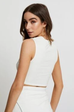 White Reflective Piping Crop Top -Midi Dresses Style designer jersey top white reflective piping crop top 32887708418241