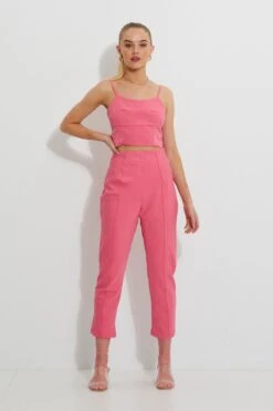 Pink Designer Panel Detail Crop Top -Midi Dresses Style designer woven top pink designer panel detail crop top 32965598707905