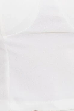 White Dobby Mesh Ruffle Puff Sleeve Bustier Crop Top -Midi Dresses Style designer woven top white dobby mesh ruffle puff sleeve bustier crop top 32965591400641