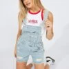 Denim Short Overalls Ripped -Midi Dresses Style ds1720 84r light wash 1