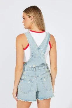 Denim Short Overalls Ripped -Midi Dresses Style ds1720 84r light wash 5