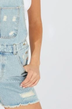 Denim Short Overalls Ripped -Midi Dresses Style ds1720 84r light wash 6