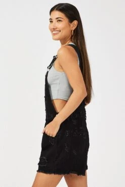 Black Short Overalls Ripped -Midi Dresses Style ds1720a 84rb wash black 4
