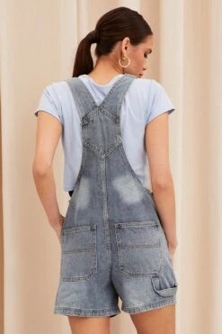 Blue Carpenter Overall Shorts Denim -Midi Dresses Style dungaree blue carpenter overall shorts denim 33126738198721