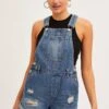 Blue Denim Overall Shorts -Midi Dresses Style dungaree blue denim overall shorts 33126738034881