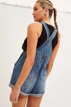 Blue Denim Overall Shorts -Midi Dresses Style dungaree blue denim overall shorts 33126738526401