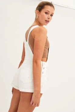 White Overall Shorts Denim -Midi Dresses Style dungaree white overall shorts denim 33136910172353