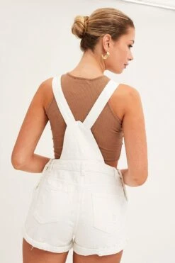 White Overall Shorts Denim -Midi Dresses Style dungaree white overall shorts denim 33136910237889