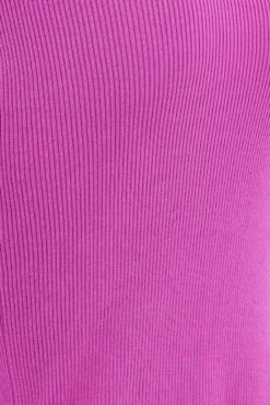 Pink Knit Dress Cold Shoulder Mock Neck Midi Rib -Midi Dresses Style ed0159a 40cb hot pink 6