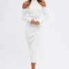White Knit Dress Cold Shoulder Mock Neck Midi Rib 2 White Knit Dress Cold Shoulder Mock Neck Midi Rib -Midi Dresses Style ed0159a 40cb white 1