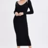 Black Midi Dress Long Sleeve Sweetheart Contrast Bind 1 Black Midi Dress Long Sleeve Sweetheart Contrast Bind -Midi Dresses Style ed0165 38cb black 1