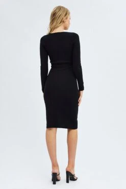 Black Midi Dress Long Sleeve Sweetheart Neckline Knit -Midi Dresses Style ed0172 40cb black 5