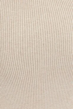 Camel Midi Dress Long Sleeve Off Shoulder Bardot Knit -Midi Dresses Style ed0173 38cb beige 6