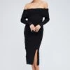Black Midi Dress Long Sleeve Off Shoulder Bardot Knit 2 Black Midi Dress Long Sleeve Off Shoulder Bardot Knit -Midi Dresses Style ed0173 38cb black 1