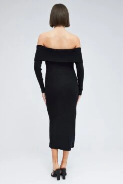 Black Midi Dress Long Sleeve Off Shoulder Bardot Knit -Midi Dresses Style ed0173 38cb black 5