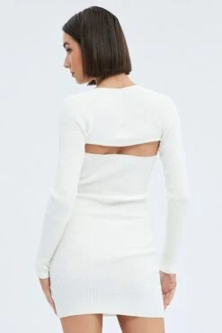 White Dress & Shrug Set Long Sleeve Strapless Mini Knit -Midi Dresses Style ed0326 40cb white 5