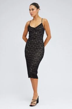 Black Midi Dress Sleeveless V-Neck Bodycon Lace Stretch -Midi Dresses Style ed0374 36cb black 3