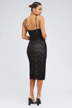 Black Midi Dress Sleeveless V-Neck Bodycon Lace Stretch -Midi Dresses Style ed0374 36cb black 5