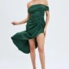 Green Dress Bardot Draped Satin -Midi Dresses Style ed1040a 34zb green 1