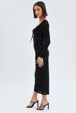 Black Midi Dress Long Sleeve Bodycon Mesh 11 Black Midi Dress Long Sleeve Bodycon Mesh -Midi Dresses Style ed1315 33rb black 4