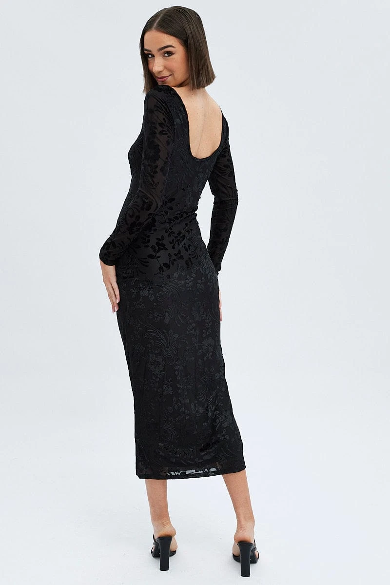 Black Midi Dress Long Sleeve Bodycon Mesh 7 Black Midi Dress Long Sleeve Bodycon Mesh - Image 5