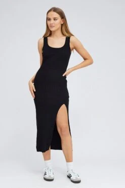 Black Knit Dress Sleeveless Midi Side Split -Midi Dresses Style ed1686 40r black 3