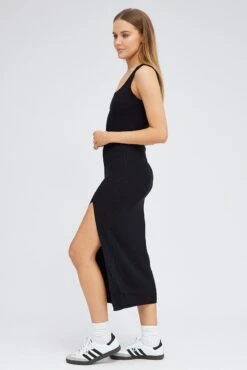 Black Knit Dress Sleeveless Midi Side Split -Midi Dresses Style ed1686 40r black 4