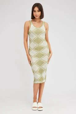 Green Check Knit Dress Midi -Midi Dresses Style ed3136 40pb check 3