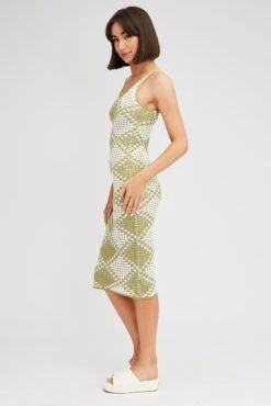 Green Check Knit Dress Midi -Midi Dresses Style ed3136 40pb check 4
