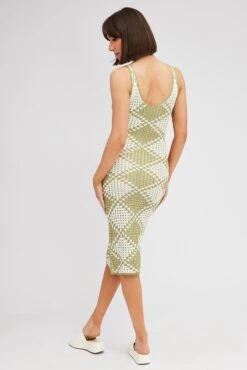 Green Check Knit Dress Midi -Midi Dresses Style ed3136 40pb check 5