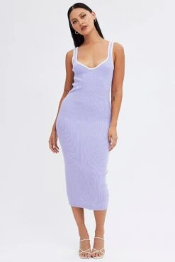 Purple Knit Dress Sleeveless Sweatheart Midi -Midi Dresses Style ed4001 40m lilac 3