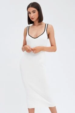 White Knit Dress Sleeveless Sweatheart Midi -Midi Dresses Style ed4001 40mq white 2